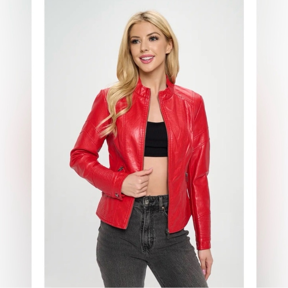 Coalition LA vegan leather jacket in red